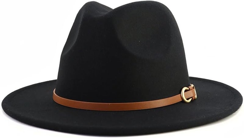 CCAKXCJJ Fedora Hats for Men Women Felt Jazz Hat Wide Brim Panama Hat with Belt Buckle - Image 1